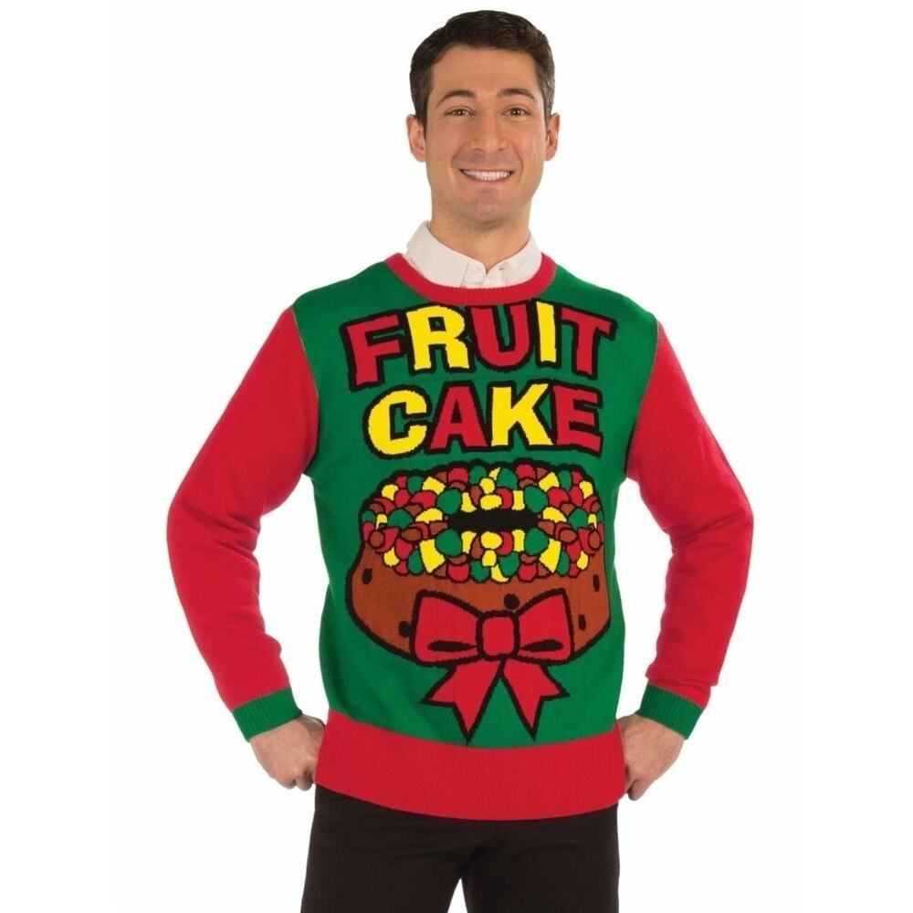 Forum Novelties Unisex Adult Fruit Cake Ugly Christmas Sweater Red Green Sz. 2XL